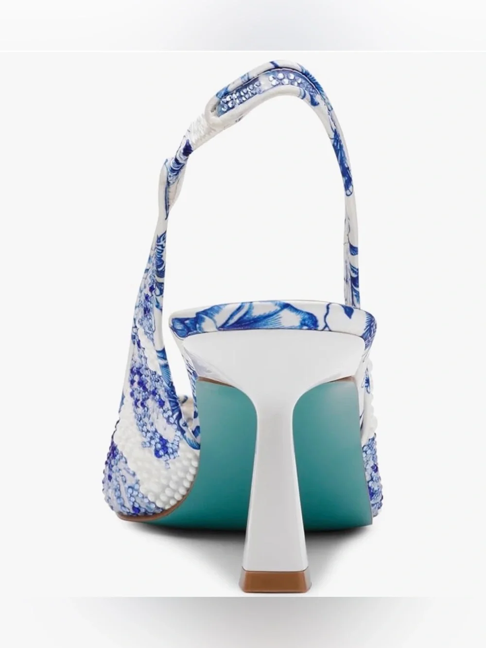Betsey Johnson Blue & White Beaded Pointed Toe Slingback - Picture 4 of 8
